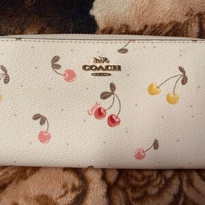 Coach White Wallet with Cherry Print